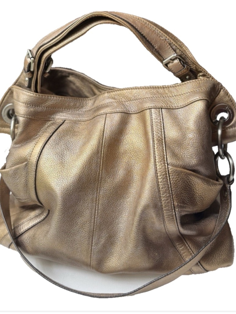 NWOT Vintage B. Makowsky Metallic Gold Leather Hobo Bag Leopard Lined Large